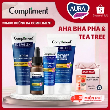 Bộ chăm sóc da dầu mụn AHA BHA PHA Compliment: sữa rửa mặt, serum, kem dưỡng ẩm, kem chấm mụn