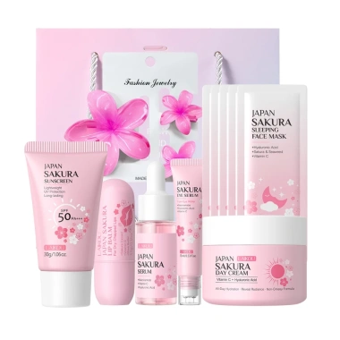 Bộ chăm sóc da LAIKOU Sakura 8 món - Ban ngày và ban đêm, kèm kem chống nắng, tinh chất, kem mắt, dưỡng môi- Giá chỉ 240.900₫