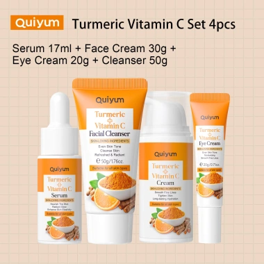 Bộ chăm sóc da nghệ & Vitamin C QUIYUM 4 món - Sữa rửa mặt, Serum, Kem mắt, Kem mặt, giảm nếp nhăn, sáng da - 121k