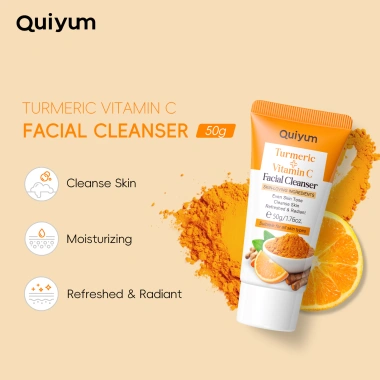 Bộ chăm sóc da nghệ & Vitamin C QUIYUM 4 món - Sữa rửa mặt, Serum, Kem mắt, Kem mặt, giảm nếp nhăn, sáng da - 121k
