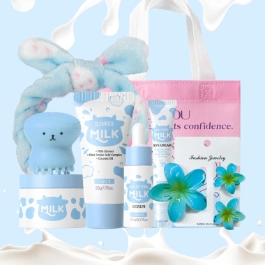 Bộ chăm sóc da sữa LAIKOU kèm dụng cụ - Dưỡng ẩm, Serum cho da mặt mịn màng