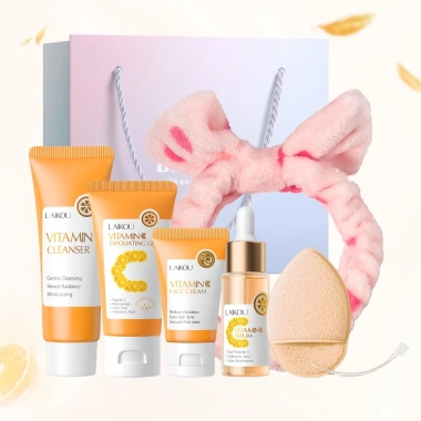 Bộ chăm sóc da Vitamin C LAIRKOU: Sữa rửa mặt, Kem dưỡng, Serum, Tẩy tế bào chết - Chống xỉn màu, Giá 262.900₫