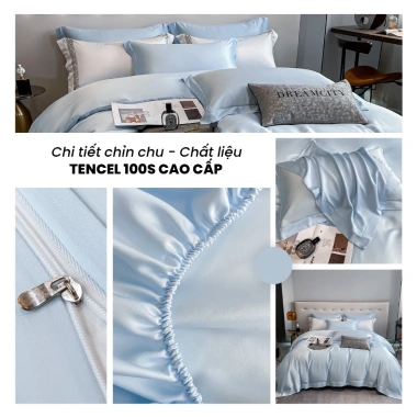 Bộ Chăn Ga Gối 4 Món Lụa Tencel 60S Leju Cao Cấp - Ga Giường Drap Bo Chun 490k 6