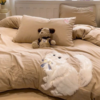 Bộ chăn ga gối cotton Đũi Hàn thêu nổi trendy, thoáng mát mềm mịn - Moon Decor (4 món) Giá ưu đãi 449.998₫ 10