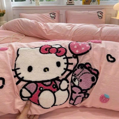 Bộ chăn ga gối cotton hữu cơ dệt nổi 5D Kitty Kurumi Anime Giá chỉ 469.000 VND
