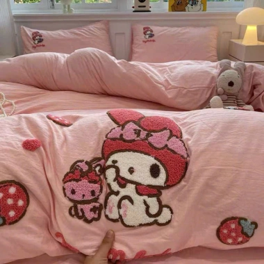 Bộ chăn ga gối cotton hữu cơ dệt nổi 5D Kitty Kurumi Anime Giá chỉ 469.000 VND