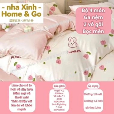 Bộ Chăn Ga Gối Dùng Một Lần 4 Món Thoáng Khí Mềm Mại Du Lịch Khách Sạn Bảo Vệ Sức Khỏe 59.999đ 4