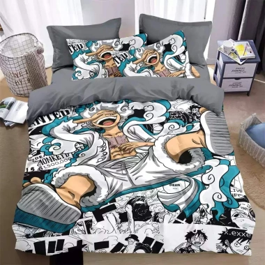 Bộ chăn ga gối ONE PIECE Luffy 3IN1 - Ga trải giường, vỏ chăn, gối giặt được