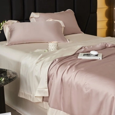 Bộ chăn ga gối Tencel 100s viền tương phản - Mềm mịn, mát, mẫu mới hiện đại, giảm giá 3tr 7