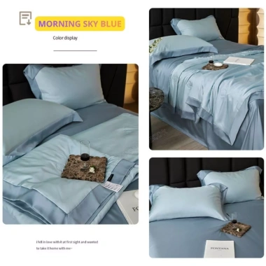 Bộ chăn ga gối Tencel 100s viền tương phản - Mềm mịn, mát, mẫu mới hiện đại, giảm giá 3tr 10