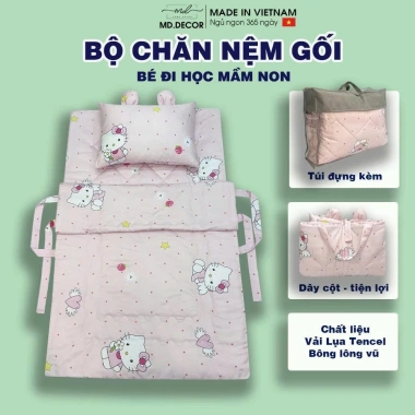 Bộ chăn gối đệm học mầm non Lụa Tencel mát mịn, gấp gọn tiện lợi - MD.DECOR 2