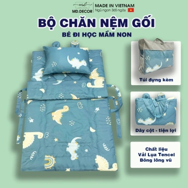 Bộ chăn gối đệm học mầm non Lụa Tencel mát mịn, gấp gọn tiện lợi - MD.DECOR 5