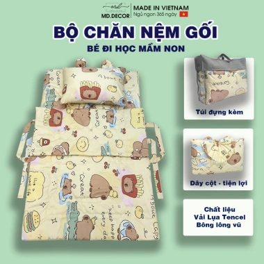 Bộ chăn gối đệm học mầm non Lụa Tencel mát mịn, gấp gọn tiện lợi - MD.DECOR 7