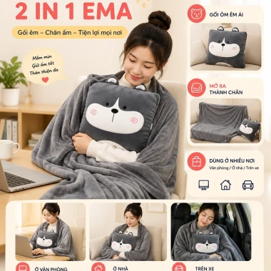 Bộ chăn gối văn phòng HI-SLEEP luồn tay đa năng gối đầu, tựa lưng, gối ôm - 205.000đ