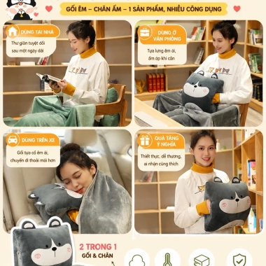 Bộ chăn gối văn phòng HI-SLEEP luồn tay đa năng gối đầu, tựa lưng, gối ôm - 205.000đ