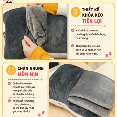 Bộ chăn gối văn phòng HI-SLEEP luồn tay đa năng gối đầu, tựa lưng, gối ôm - 205.000đ
