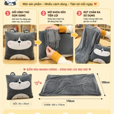 Bộ chăn gối văn phòng HI-SLEEP luồn tay đa năng gối đầu, tựa lưng, gối ôm - 205.000đ