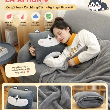 Bộ chăn gối văn phòng HI-SLEEP luồn tay đa năng gối đầu, tựa lưng, gối ôm - 205.000đ