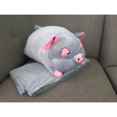 Bộ chăn gối văn phòng hình heo mắt híp - Giá lẻ 69.000₫, mềm mại, thấm hút tốt