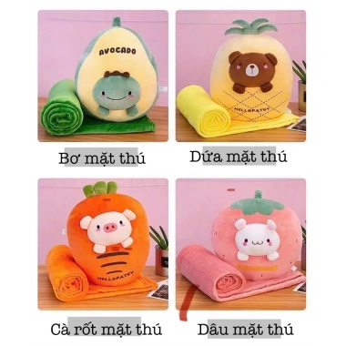 Bộ chăn gối văn phòng hình thú kèm chăn nỉ, gối gấu bông, decor du lịch tiện lợi 149k