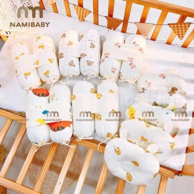 Bộ Chặn Kèm Gối Bông Muslin NAMI BABY - Vải Xô Mềm Mại, Thoáng Mát, Chống Giật, Ngủ Ngon 109k
