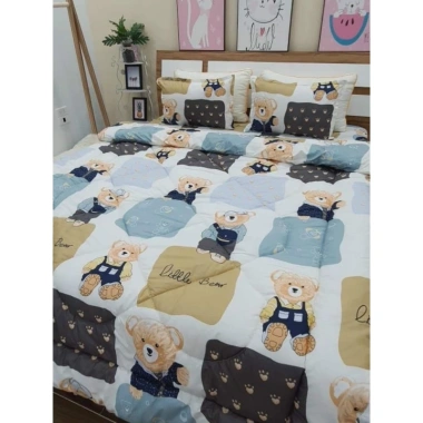 Bộ chăn phao ga gối mẫu gấu thanh lịch 5 món, kích thước đa dạng m2/m6/m8/2m2, chăn bông dày, giảm giá 250k