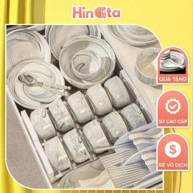 Bộ chén bát gốm sứ cẩm thạch HINATA cao cấp - set ăn cơm chịu lò nướng, giảm 22%