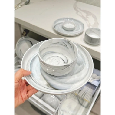 Bộ chén bát gốm sứ cẩm thạch HINATA cao cấp - set ăn cơm chịu lò nướng, giảm 22%