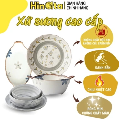 Bộ chén bát gốm sứ cẩm thạch HINATA cao cấp - set ăn cơm chịu lò nướng, giảm 22% 4