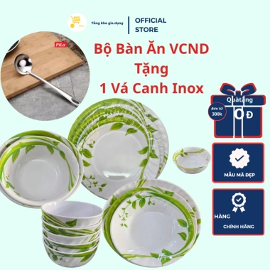 Bộ Chén Bát Nhựa Vĩnh Cơ Ngọc Diệp và 1 Vá Canh Inox - Dày Dặn, Giá Ưu Đãi 346.000đ