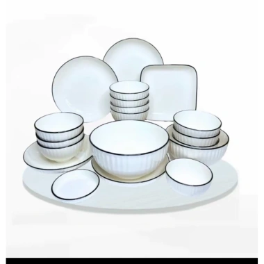 Bộ chén đĩa bát sứ hoa văn trắng viền cao cấp loại 1 - Giá ưu đãi 300k