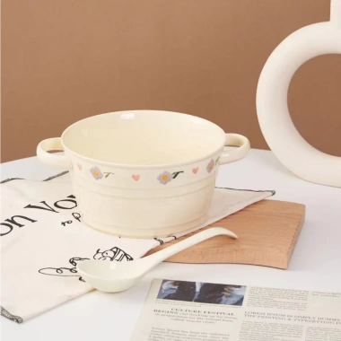 Bộ chén sú, đĩa, thố, tô, ly hoa kem - Giá 20.580₫, dụng cụ ăn cơm gia đình