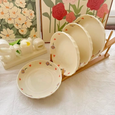 Bộ chén sú, đĩa, thố, tô, ly hoa kem - Giá 20.580₫, dụng cụ ăn cơm gia đình