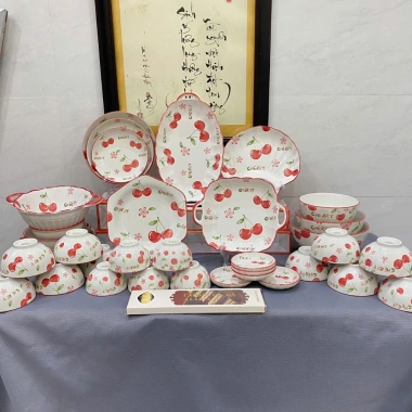 Bộ Chén Tô Dĩa Gốm Sứ Cherry Lẻ Món - Họa Tiết Dễ Thương, Giá Chỉ 19.000₫