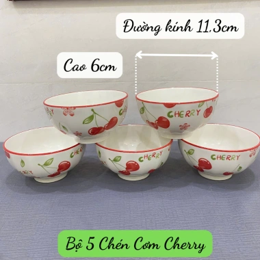 Bộ Chén Tô Dĩa Gốm Sứ Cherry Lẻ Món - Họa Tiết Dễ Thương, Giá Chỉ 19.000₫