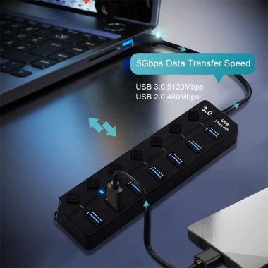 Bộ Chia 7 Cổng USB 3.0 5Gbps Đèn LED - Tốc Độ Cao Giá 71.500₫ Dành Laptop & PC