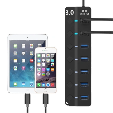 Bộ chia 7 cổng USB 3.0/2.0 1.2m, công tắc 5Gbps, tốc độ cao cho PC - Giá 71.500₫