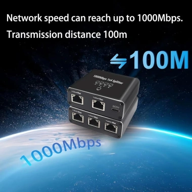 Bộ chia Gigabit Ethernet 1‑4 cổng USB, RJ45, hỗ trợ Cat5‑8, 1.000Mbps, đồng thời 4 thiết bị