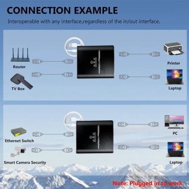Bộ chia Gigabit Ethernet 1‑4 cổng USB, RJ45, hỗ trợ Cat5‑8, 1.000Mbps, đồng thời 4 thiết bị