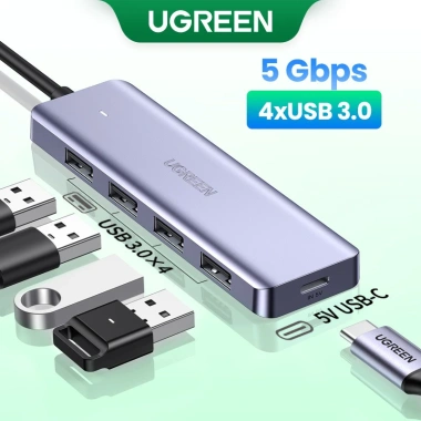 Bộ chia Hub USB 1 ra 4 Ugreen 50.985 CM219 USB 3.0 5Gbps Cổng sạc 5V USB-C - Giá chỉ 268.000₫