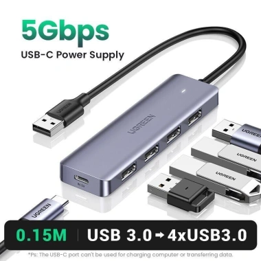 Bộ chia Hub USB 1 ra 4 Ugreen 50.985 CM219 USB 3.0 5Gbps Cổng sạc 5V USB-C - Giá chỉ 268.000₫