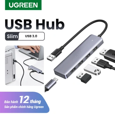 Bộ chia Hub USB 1 ra 4 Ugreen 50.985 CM219 USB 3.0 5Gbps Cổng sạc 5V USB-C - Giá chỉ 268.000₫