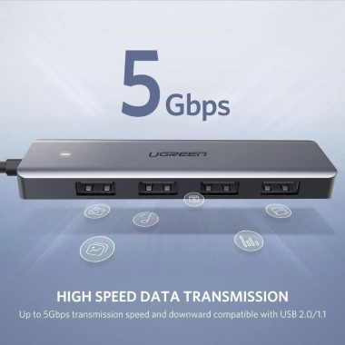 Bộ chia Hub USB 1 ra 4 Ugreen 50.985 CM219 USB 3.0 5Gbps Cổng sạc 5V USB-C - Giá chỉ 268.000₫