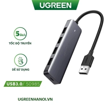 Bộ chia Hub USB 3.0 Ugreen 1-4 cổng 5Gbps vỏ nhôm dây bọc dù hỗ trợ nguồn Type‑C chính hãng