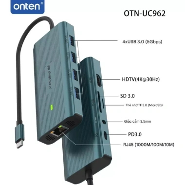 Bộ chia Type-C USB-C HDMI 4K, Gigabit LAN, Hub USB 3.0, Đầu đọc thẻ SD/TF OTN-UC962 - Giá chỉ 377.000đ