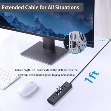 Bộ chia USB 3.0 7 cổng Superspeed 5Gbps, dây 1.2m + đèn LED - Hub đa năng PC, giá ưu đãi 65k 3