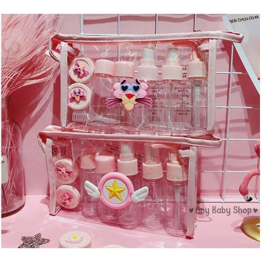 Bộ chiết mỹ phẩm du lịch 10 món siêu cute độc quyền kèm sticker heo hồng, khiên Sa.Ku.Ra, giá chỉ 51.000 VND