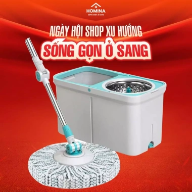 Bộ chổi lau nhà 360 độ công nghệ Thái Lan - bánh xe, bông lau Homina, giảm giá 220k