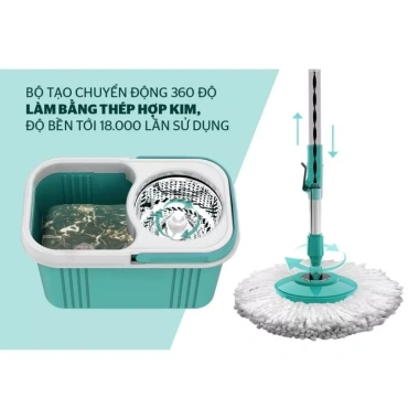 Bộ chổi lau nhà 360 độ công nghệ Thái Lan - bánh xe, bông lau Homina, giảm giá 220k