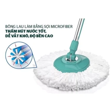 Bộ chổi lau nhà 360 độ công nghệ Thái Lan - bánh xe, bông lau Homina, giảm giá 220k